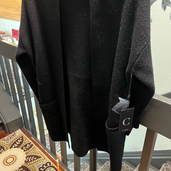 NWT Cyrus Black Long Sweater Open Cardigan 2 Pockets #MC010 - Picture 3 of 6